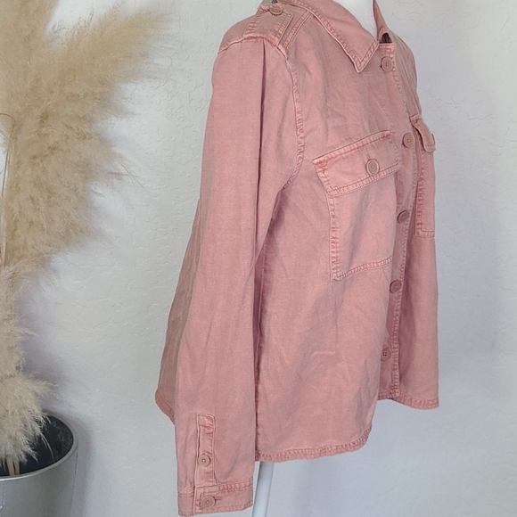 NWT Lucky Brand pink military style shirt medium - Picture 7 of 9